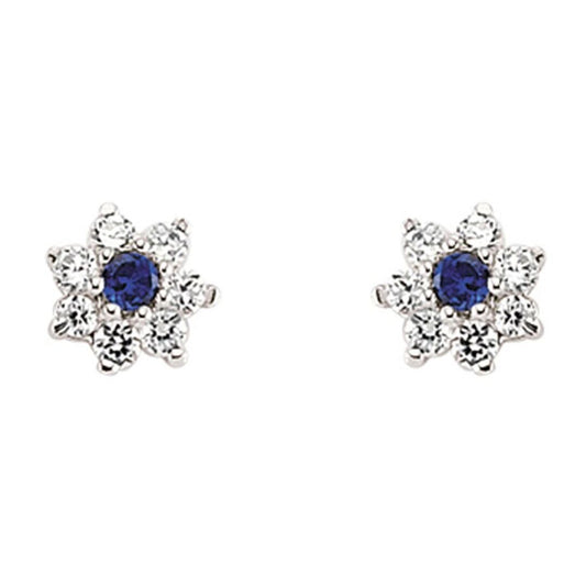 Silver Blue CZ Flower Cluster Stud Earrings - GVE178A
