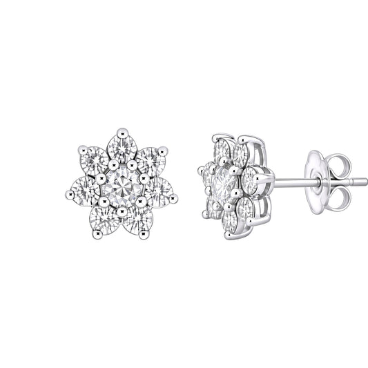Silver CZ Flower Cluster Stud Earrings - GVE180