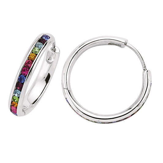 Silver Multi Colour CZ Rainbow Eternity Hoop Earrings 22mm - GVE187