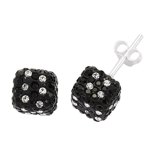 Sterling Silver Black White Crystal Lucky Dice Stud Earrings 8mm - GVE188