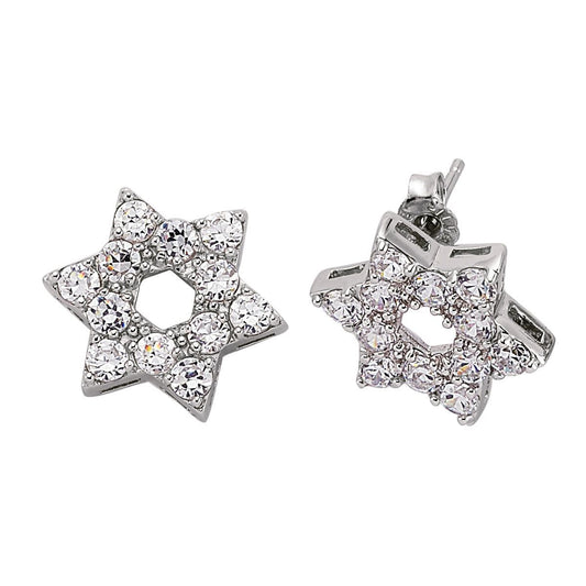 Sterling Silver CZ Magen David Star Stud Earrings 15mm - GVE190