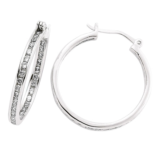 Silver CZ Channel Eternity Hoop Earrings 29mm - GVE192