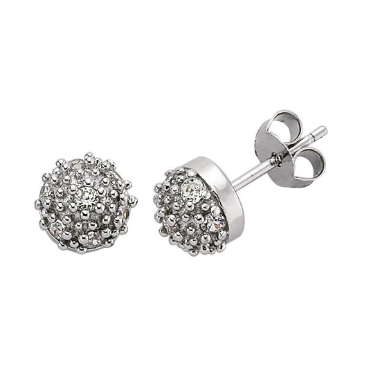Silver CZ Disco Ball Stud Earrings - GVE193