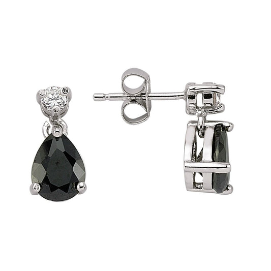 Silver Black Pear CZ Tears of Joy Drop Earrings - GVE197BL