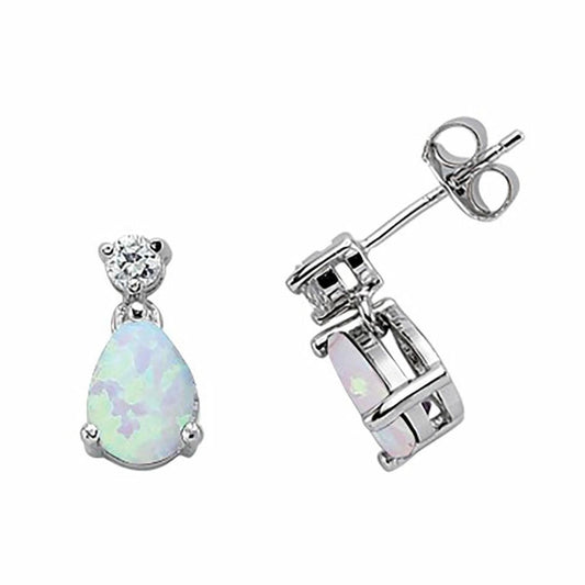 Silver Pear Opal CZ Tears of Joy Toi et Moi Drop Earrings - GVE197OP