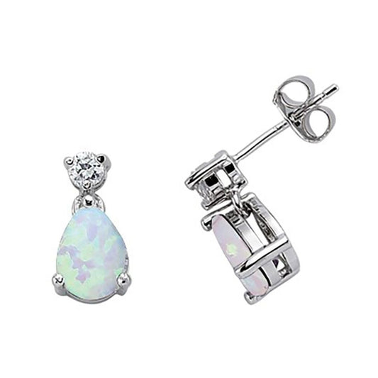 Silver Pear Opal CZ Tears of Joy Toi et Moi Drop Earrings - GVE197OP