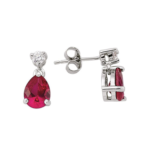 Silver Red Pear CZ Tears of Joy Toi et Moi Drop Earrings - GVE197RU