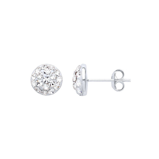 Silver Crystal Disco Dome Stud Earrings - GVE198-8MM