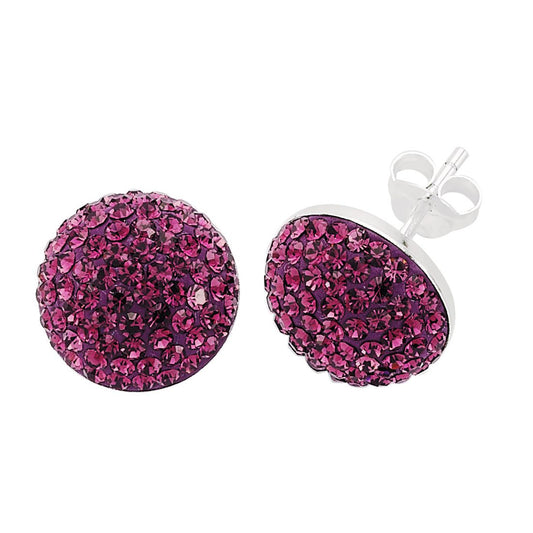 Sterling Silver Purple Crystal Dome Disco Ball Stud Earrings 13mm - GVE198AMY