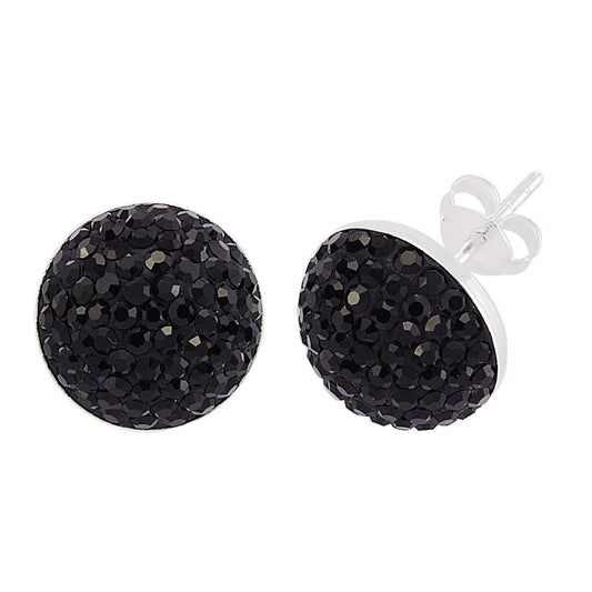 Sterling Silver Black Crystal Dome Disco Ball Stud Earrings 13mm - GVE198B