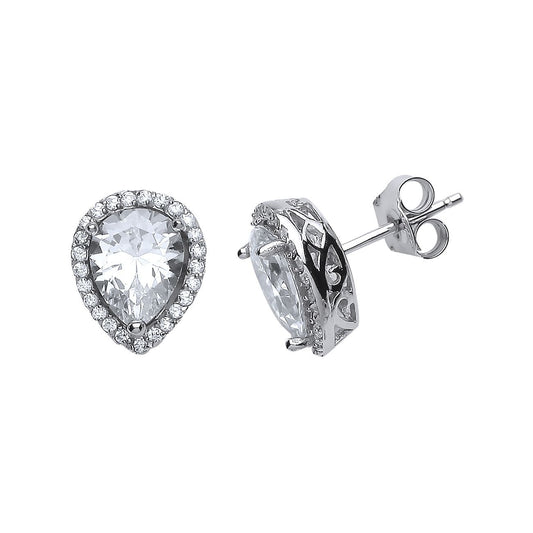 Silver Pear CZ Tears of Joy Stud Earrings - GVE222WHT