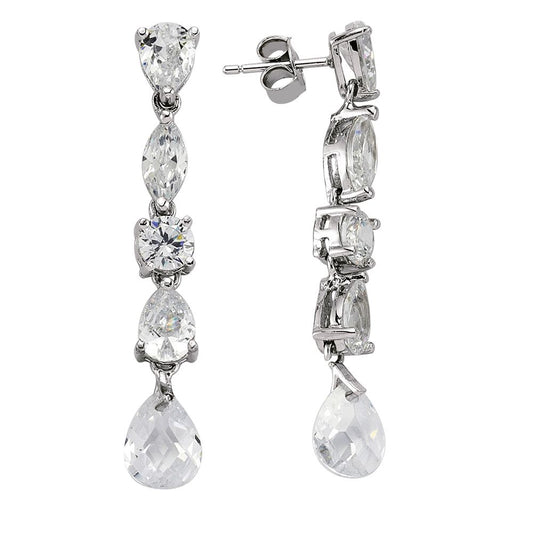 Silver Marquise and Pear Shape CZ Tears of Joy Drop Earrings - GVE233