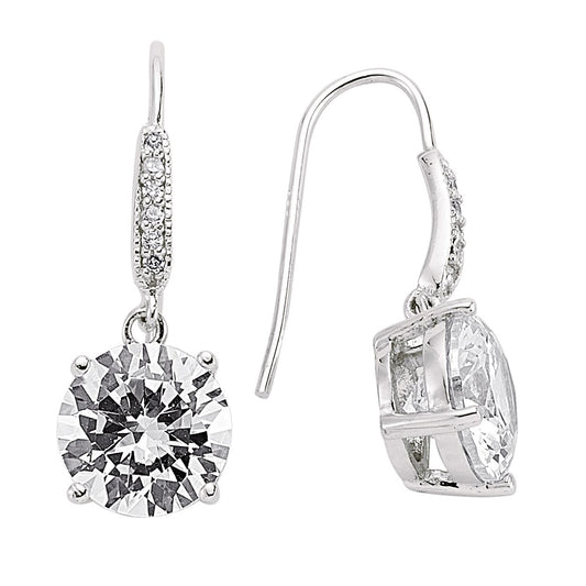 Silver CZ Solitaire Drop Earrings - GVE234
