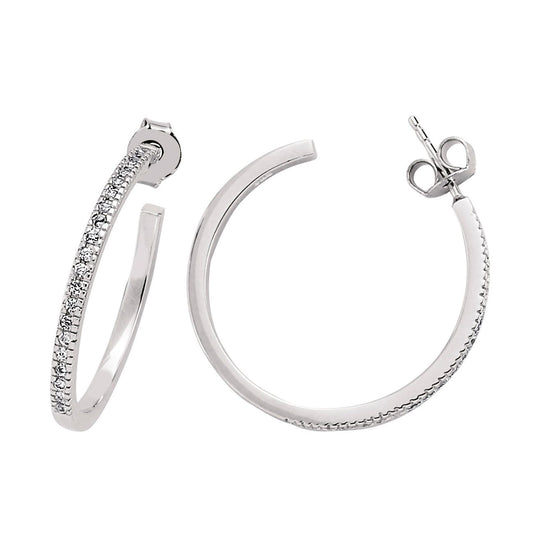 Silver CZ Half Eternity Hoop Earrings 26mm - GVE241
