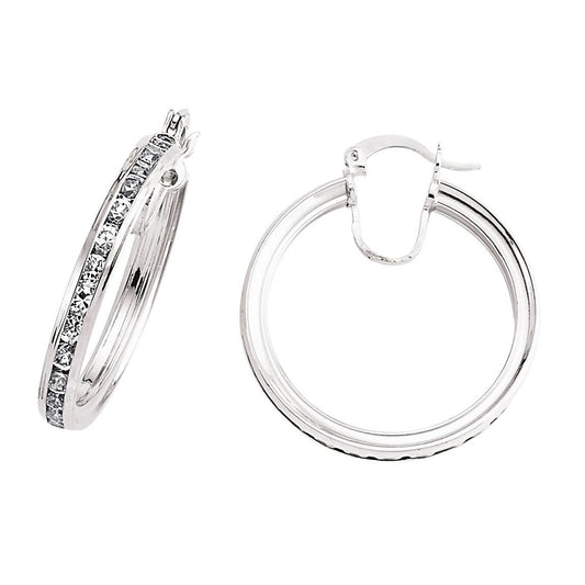 Silver CZ Channel Eternity Hoop Earrings 28mm - GVE259