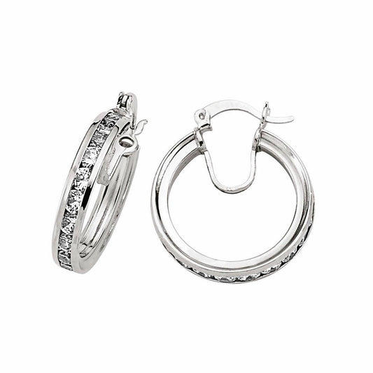 Silver CZ Channel Eternity Hoop Earrings 21mm - GVE260