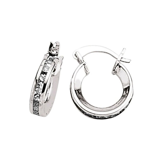 Silver CZ Huggie Hoop Earrings 12mm - GVE262