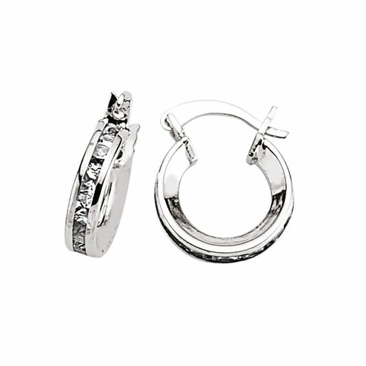 Silver CZ Huggie Hoop Earrings 12mm - GVE262
