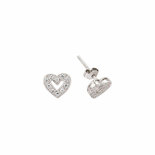 Silver CZ Heart Stud Earrings - GVE279