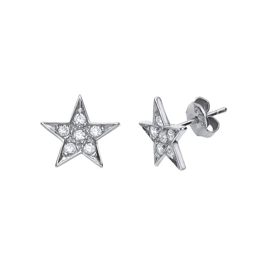 Silver CZ Star Stud Earrings - GVE280
