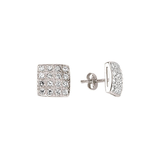 Silver CZ Grid Cluster Stud Earrings - GVE284