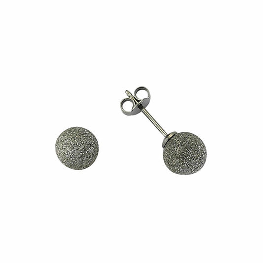 Sterling Silver Frosted Moondust Orb Stud Earrings Black 8mm - GVE307BLK