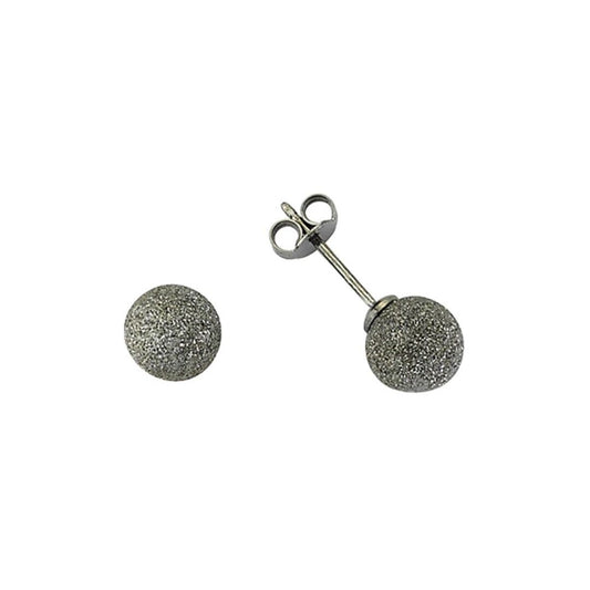 Sterling Silver Frosted Moondust Orb Stud Earrings Black 8mm - GVE307BLK