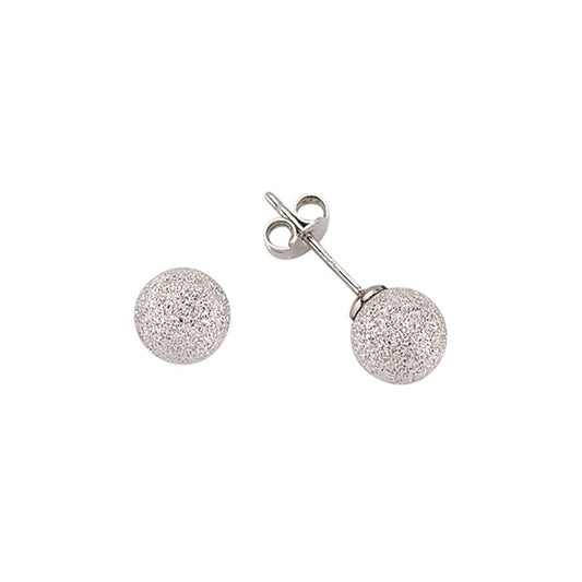 Sterling Silver Frosted Moondust Orb Stud Earrings White 8mm - GVE307S