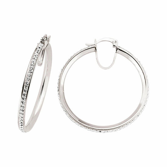 Silver CZ Channel Set Eternity Hoop Earrings 35mm - GVE310-35MM