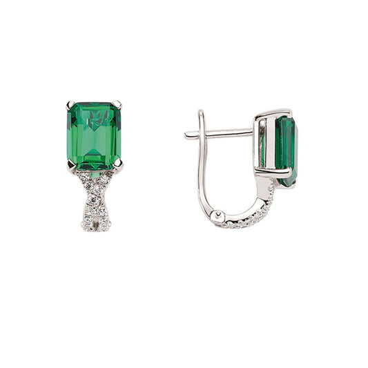 Silver Green Emerald Cut CZ Crossover Drop Earrings - GVE315