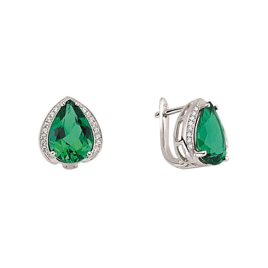 Silver Green Pear CZ Tears of Joy Drop Earrings - GVE316