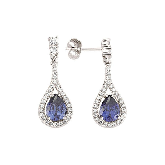 Silver Blue Pear CZ Tears of Joy Stud Earrings - GVE326