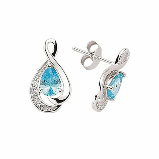 Silver Light Blue Pear CZ Tears of Joy Stud Earrings - GVE334