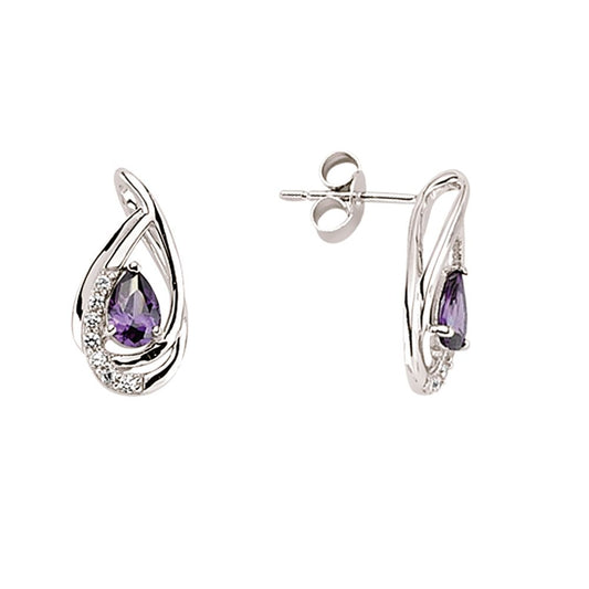 Silver Purple Pear CZ Tears of Joy Stud Earrings - GVE338