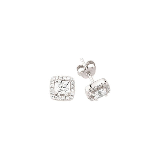 Silver CZ Halo Stud Earrings - GVE350