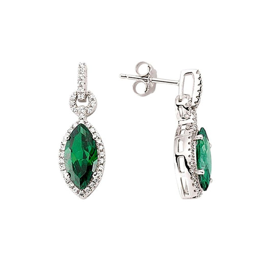 Silver Green Marquise CZ Cats Eyes Stud Earrings - GVE352