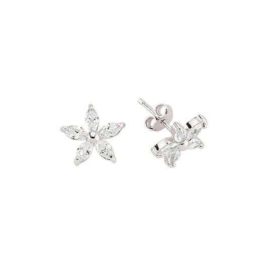 Silver Marquise CZ Flower Petal Stud Earrings - GVE359