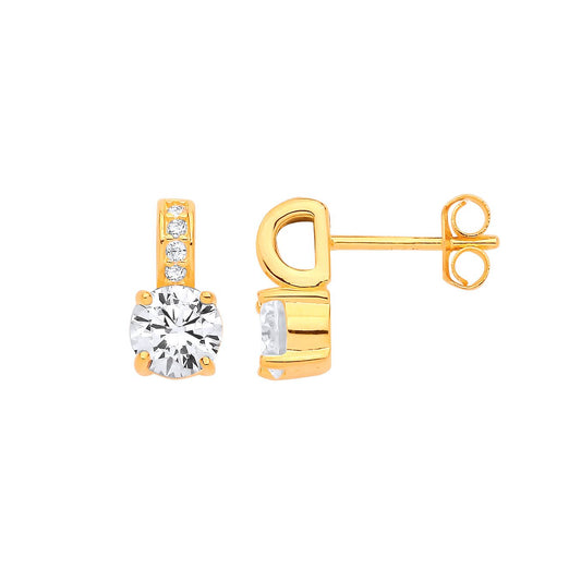 Gold-plated Silver D-Shape CZ Solitaire Drop Earrings - GVE361YG