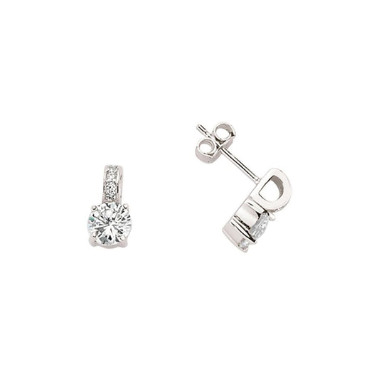 Silver CZ Solitaire Drop Stud Earrings - GVE361