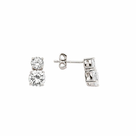 Silver CZ Duet Drop Toi et Moi Stud Earrings - GVE362