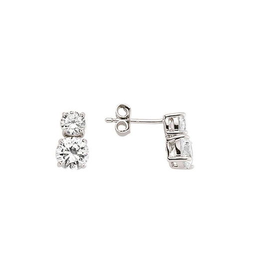 Silver CZ Duet Drop Toi et Moi Stud Earrings - GVE362