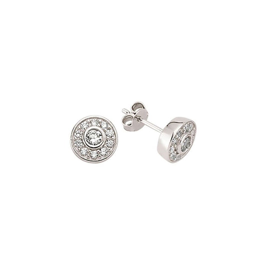 Silver CZ Flat Halo Stud Earrings - GVE364