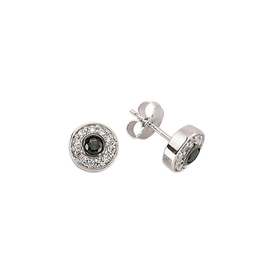 Silver Black CZ Flat Halo Stud Earrings - GVE364BLK