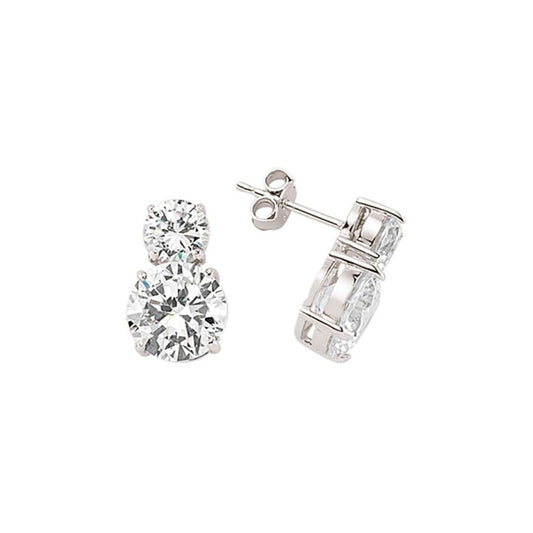 Silver CZ Duet Toi et Moi Stud Earrings - GVE365