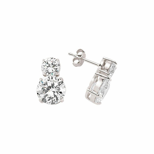 Silver CZ Duet Toi et Moi Stud Earrings - GVE365