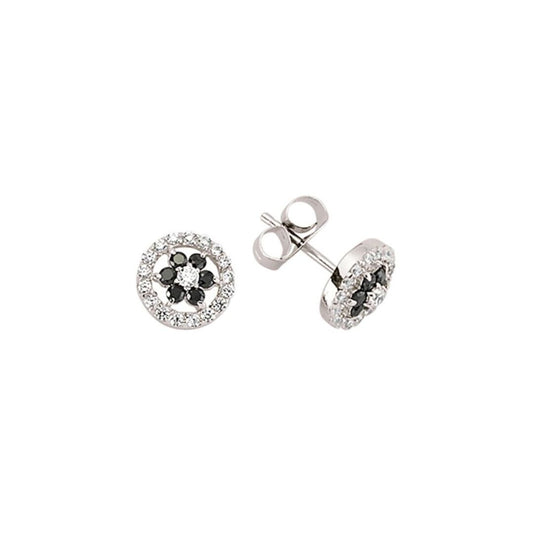 Silver Black CZ Daisy Halo Stud Earrings - GVE367BLK