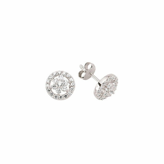 Silver CZ Daisy Halo Stud Earrings - GVE367
