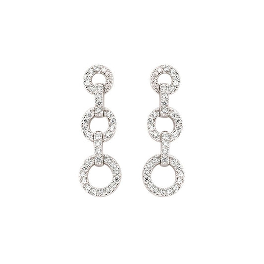 Silver CZ Trilogy Chain Drop Stud Earrings - GVE373