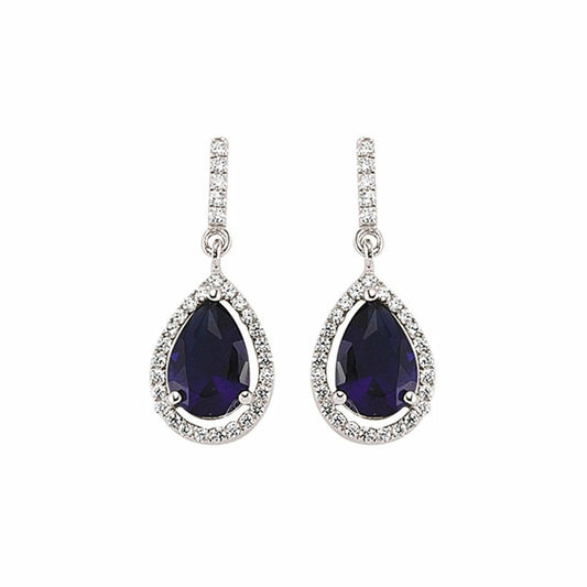 Silver Blue Pear CZ Halo Tears of Joy Drop Earrings - GVE374SAP