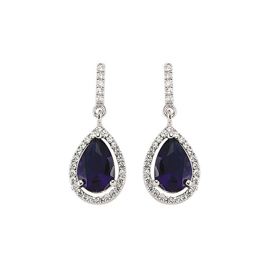 Silver Blue Pear CZ Halo Tears of Joy Drop Earrings - GVE374SAP